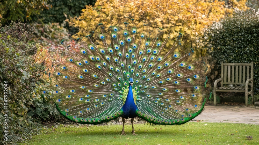 Obraz premium Peacock's Radiant Display: Nature's Splendor Description: