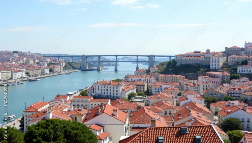 Vibrant coastal cityscape under clear skies Vibrant coastal cityscape under clear skies