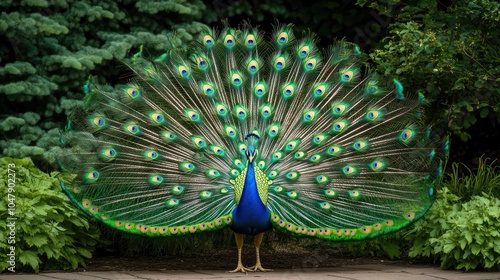 Peacock's Radiant Display: Nature's Splendor Description: