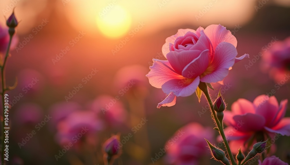 Obraz premium Sunsets gentle glow on blooming beauty