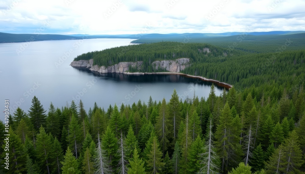 Obraz premium Natural beauty A serene lake nestled amidst a lush forest
