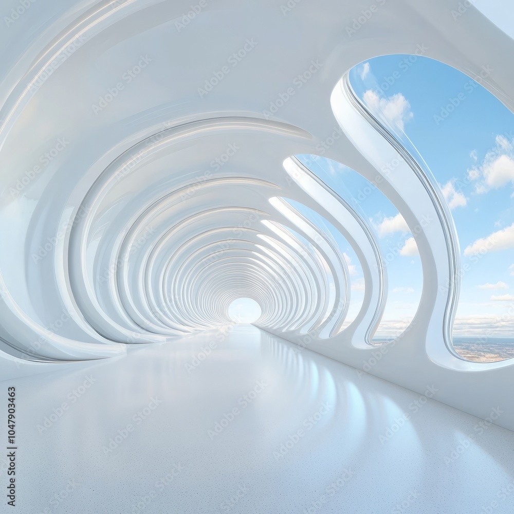 A futuristic, minimalist interior with smooth curves and large windows. A futuristic, minimalist interior with smooth curves and large windows.