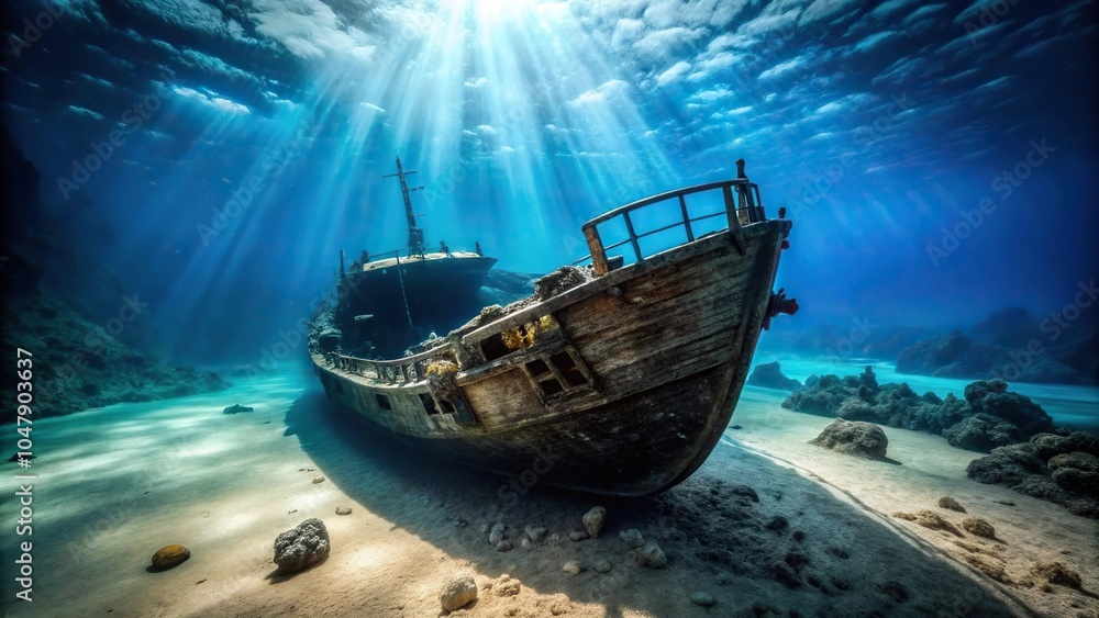 Symmetrical shipwreck at the ocean floor Symmetrical shipwreck at the ocean floor