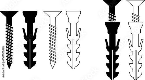 plastic Wall plug and screw icon set