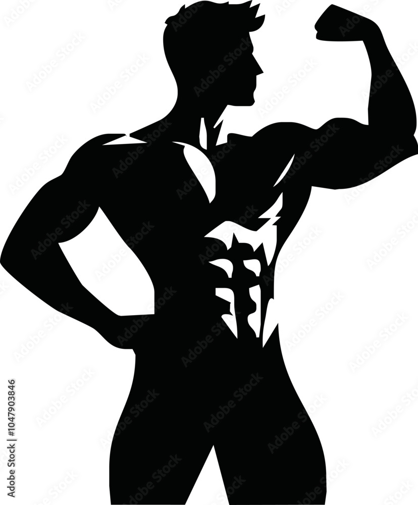 bodybuilder black and white silhouette illustration bodybuilder black and white silhouette illustration