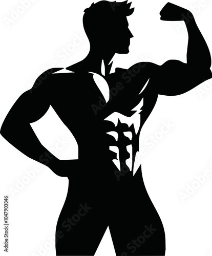 bodybuilder black and white silhouette illustration