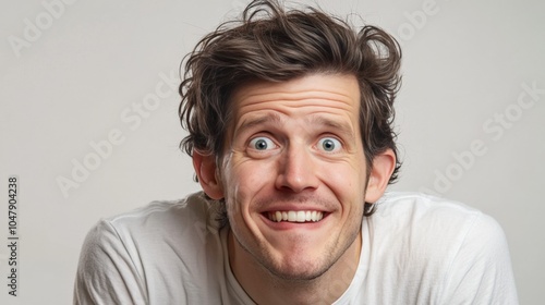 Joyful Man with Curly Hair Smiling