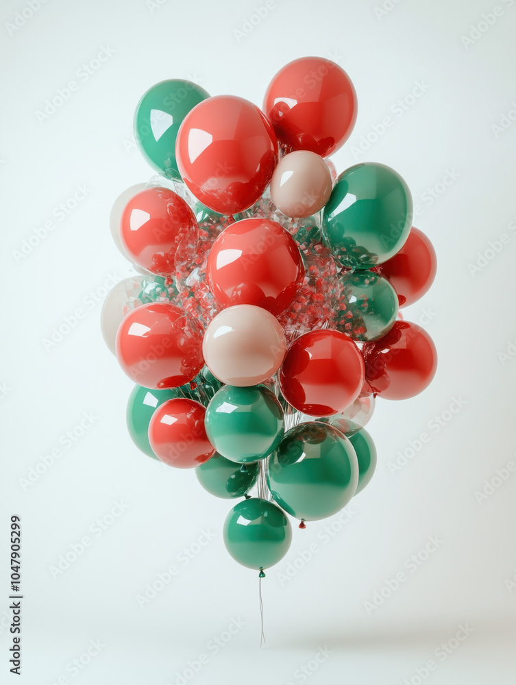 Colorful arrangement of balloons in red, green, and pink, creating a festive and joyful decoration for celebrations. Colorful arrangement of balloons in red, green, and pink, creating a festive and joyful decoration for celebrations.