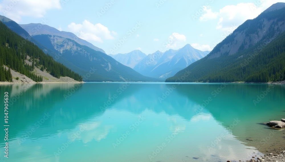 Tranquil mountain lake under a clear sky Tranquil mountain lake under a clear sky