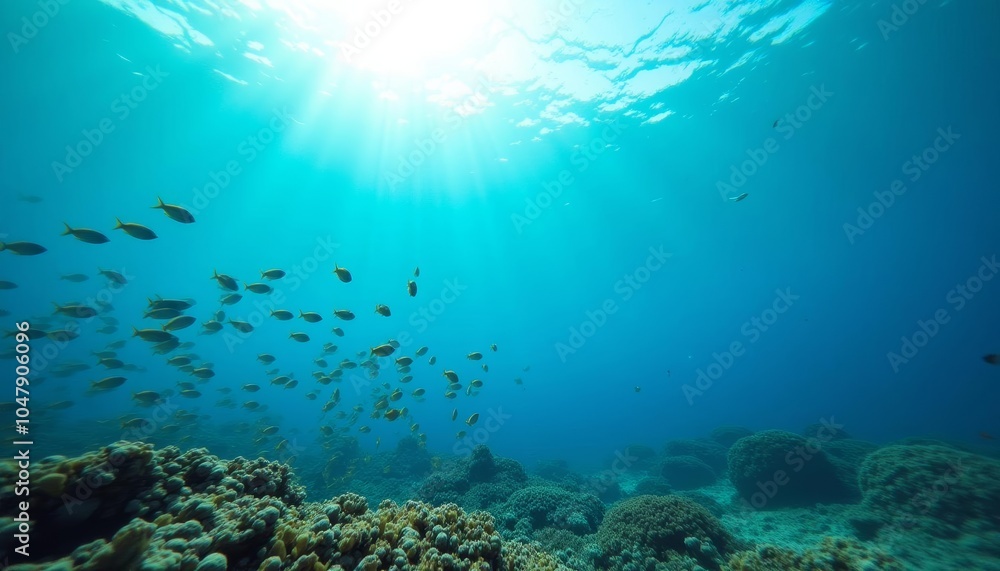 Underwater Paradise A School of Fish in the Blue Ocean Underwater Paradise A School of Fish in the Blue Ocean