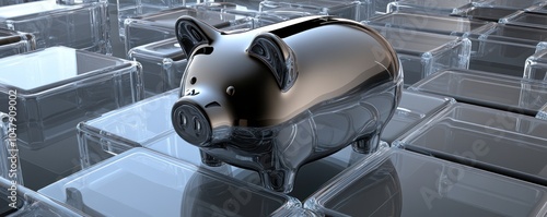 Wallpaper Mural Shiny piggy bank sitting on a platform of glass boxes. Torontodigital.ca