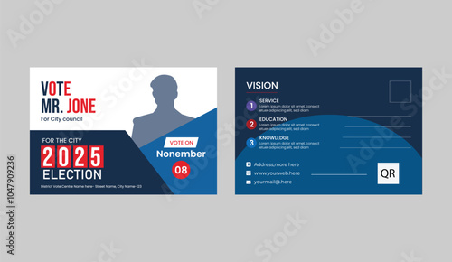  modern election postcard or eddm postcard design template. political election flyer template. Vector premium editable flyer leaflet layout for a voting campaign poster design.