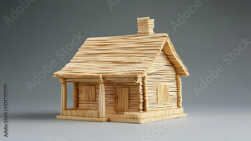 Small Log Cabin Made from Toothpicks