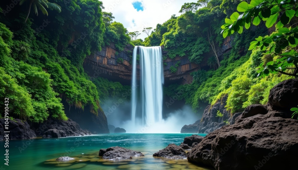 Obraz premium Epic Waterfall in a Tropical Paradise