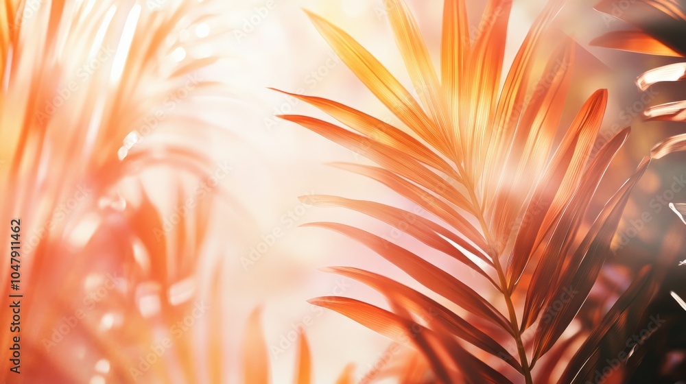 Fototapeta premium Abstract tropical summer background with warm sunbeams and soft glowing light effects, isolated on white