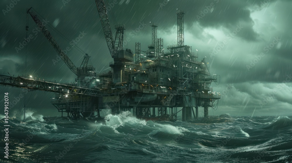 Oil Rig Braving a Stormy Sea Oil Rig Braving a Stormy Sea