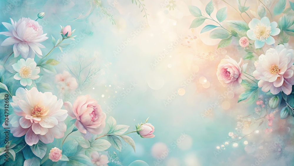 Delicate Blooms and Pastel Hues on a Dreamy Blue Background Delicate Blooms and Pastel Hues on a Dreamy Blue Background
