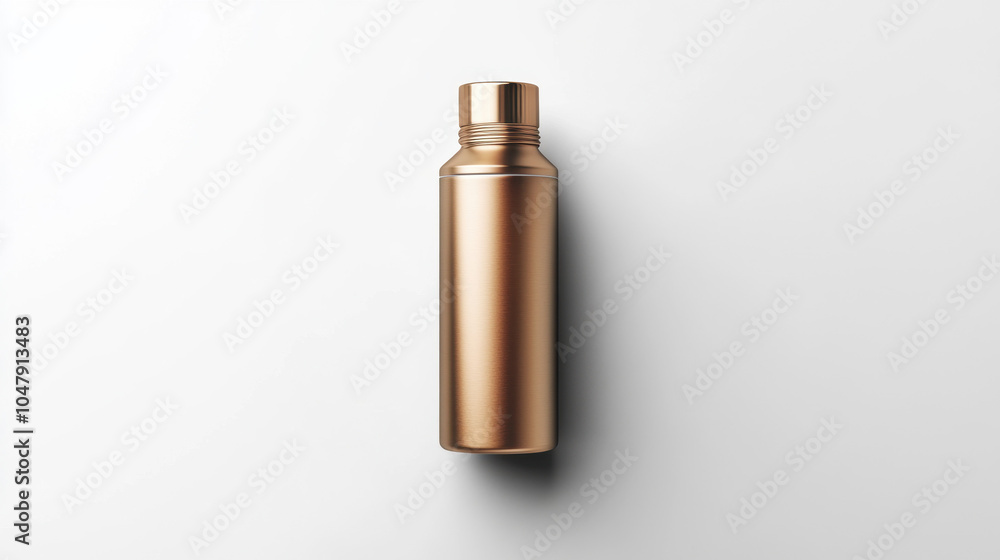A sleek, metallic bottle in a minimalist design, positioned upright against a clean, light background. A sleek, metallic bottle in a minimalist design, positioned upright against a clean, light background.