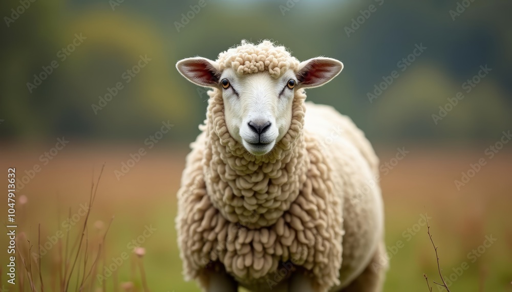 Peaceful pastoral scene with a fluffy sheep in a field Peaceful pastoral scene with a fluffy sheep in a field