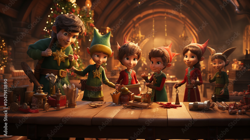 Santas workshop with busy elves working hard to prepare for Christmas, CGI ~ Created using Generative AI Santas workshop with busy elves working hard to prepare for Christmas, CGI ~ Created using Generative AI