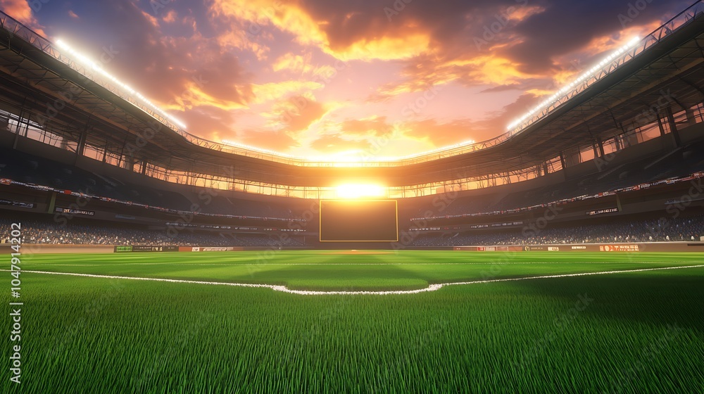 Empty Football Stadium at Sunset with a Blank Scoreboard. Empty Football Stadium at Sunset with a Blank Scoreboard.