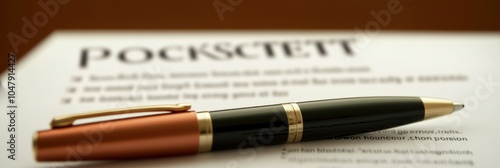 Wallpaper Mural A black and gold pen resting on a document with the German word "Vorsicht" for "Caution" written on it. Torontodigital.ca