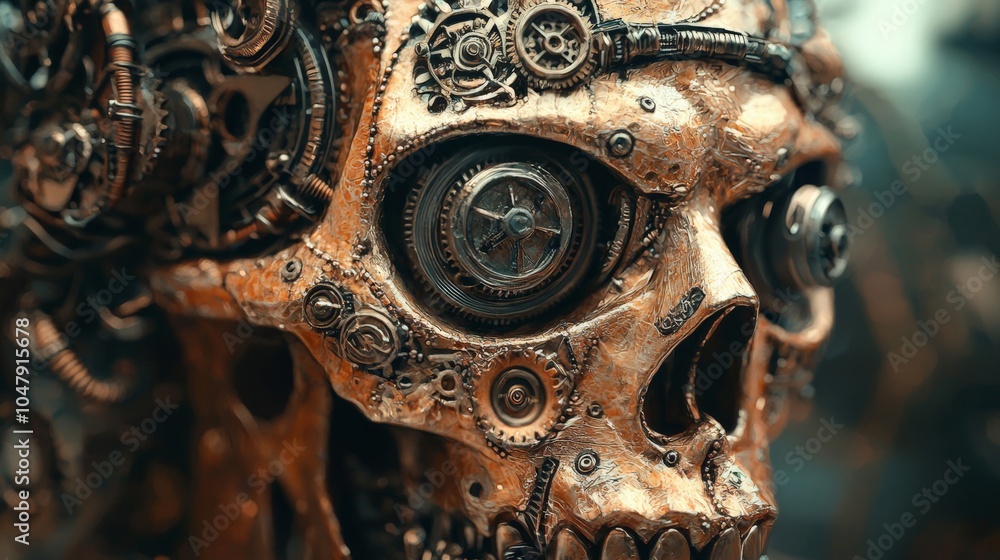 Artistic representation of a steampunk skull, intricate and detailed, soft lighting Artistic representation of a steampunk skull, intricate and detailed, soft lighting