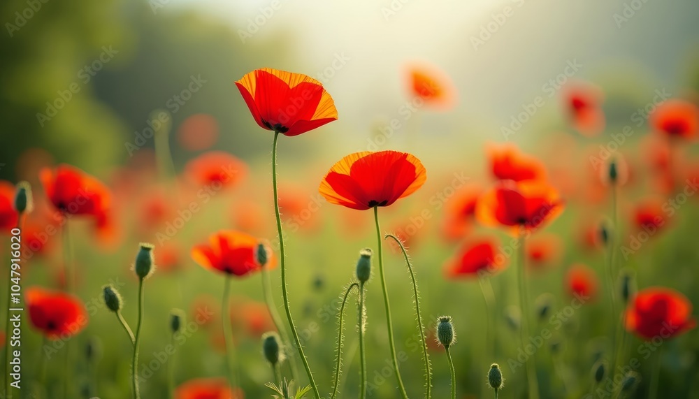 Fototapeta premium Blooming beauty A field of vibrant poppies