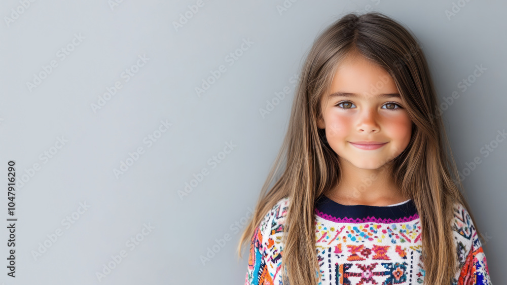 Australian little girl in traditional bunad folk costume isolated on gray Australian little girl in traditional bunad folk costume isolated on gray