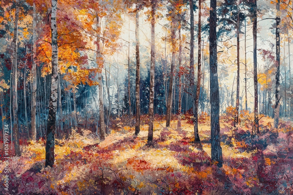 Vibrant Autumn Forest with Golden and Red Foliage Vibrant Autumn Forest with Golden and Red Foliage