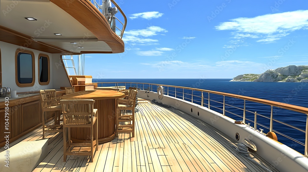 Obraz premium Luxury Yacht Deck with Bar and Ocean View.