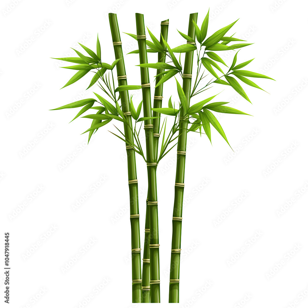 Fototapeta premium Bamboo plant with green leaves, isolated on white background. isolated on transparent background.