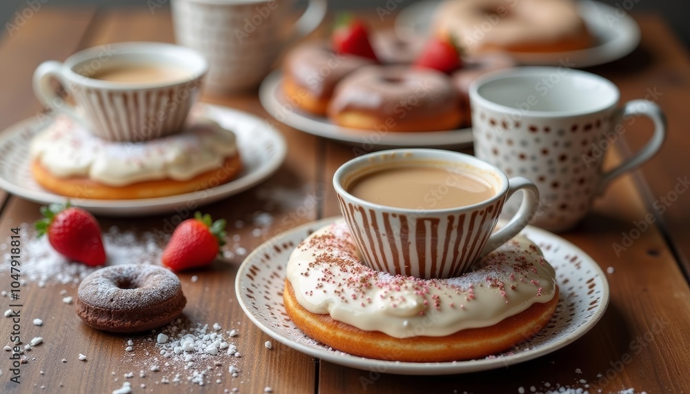 Fototapeta premium Sweet indulgence A cozy morning with coffee and donuts