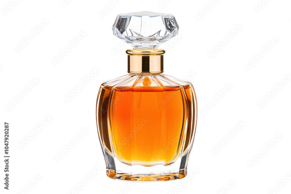 Elegant perfume bottle with a golden cap, isolated on a white background. isolated on transparent background. Elegant perfume bottle with a golden cap, isolated on a white background. isolated on transparent background.