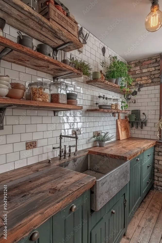 Rustic Farmhouse Kitchen with Open Shelving Rustic Farmhouse Kitchen with Open Shelving