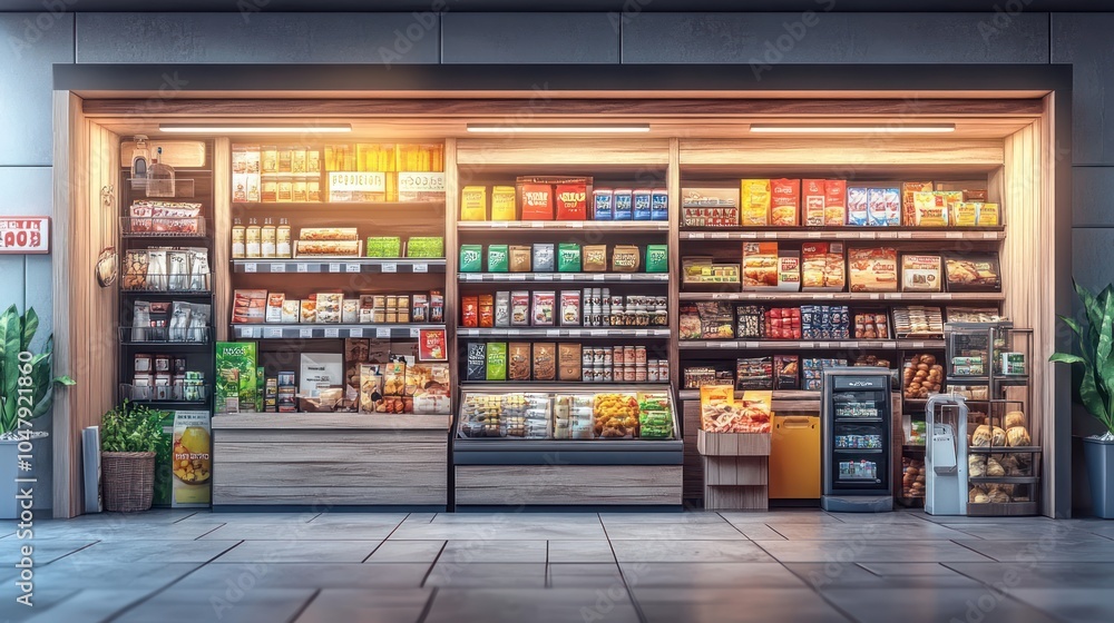 A well-organized grocery store display with various food items. A well-organized grocery store display with various food items.