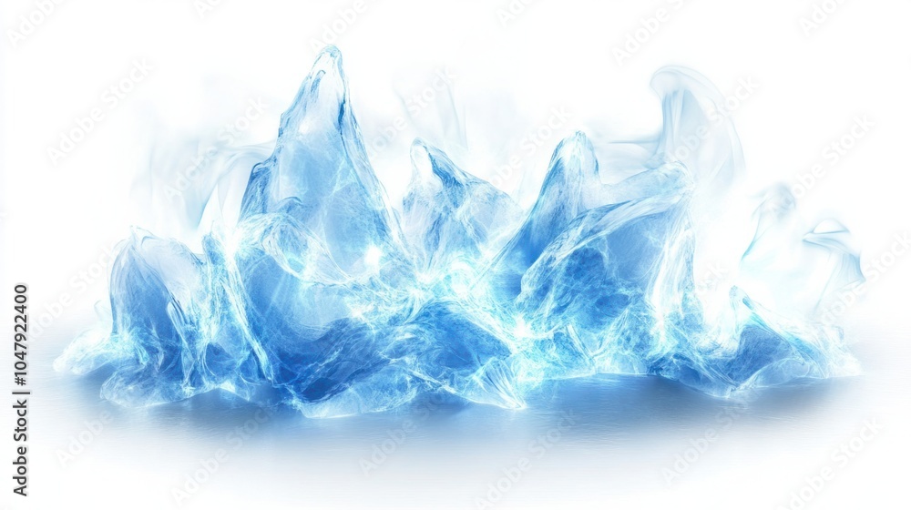 Elegant cold season abstract with glowing ice crystals and swirling blue light, isolated on white Elegant cold season abstract with glowing ice crystals and swirling blue light, isolated on white