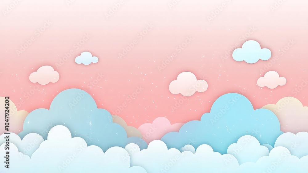 A beautiful pastel sky with clouds in paper cut style, perfect for backgrounds. A beautiful pastel sky with clouds in paper cut style, perfect for backgrounds.