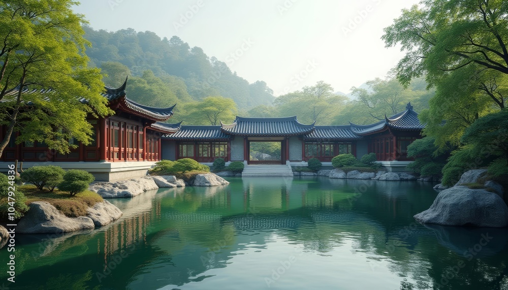 Elegant Chinese Pavilion in Tranquil Garden Setting Elegant Chinese Pavilion in Tranquil Garden Setting