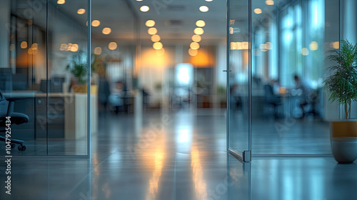 Wallpaper Mural Modern office, long floor to ceiling windows, busy company staff Torontodigital.ca