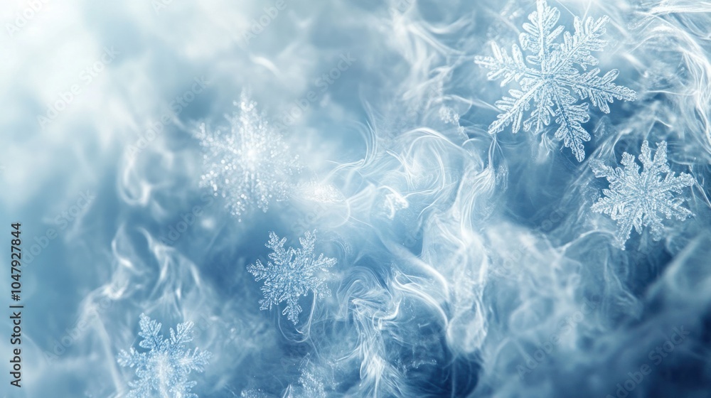 Soft abstract cold season design featuring snowflakes and swirling blue light, creating a frosty atmosphere, isolated on white Soft abstract cold season design featuring snowflakes and swirling blue light, creating a frosty atmosphere, isolated on white