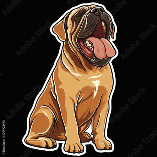 Mastiff Dog Yawning 2D Cartoon Sticker Cute Kawaii Illustration photo