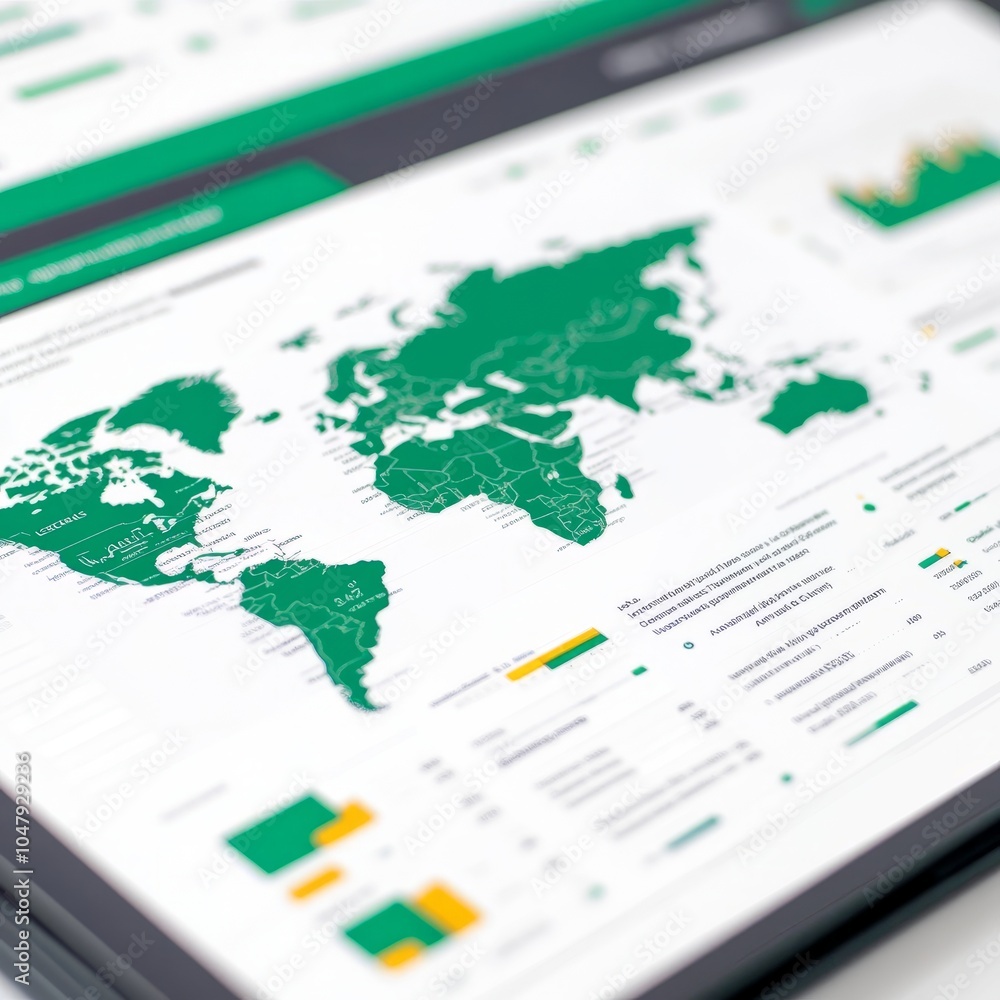 A detailed world map with data visualizations and statistics. A detailed world map with data visualizations and statistics.