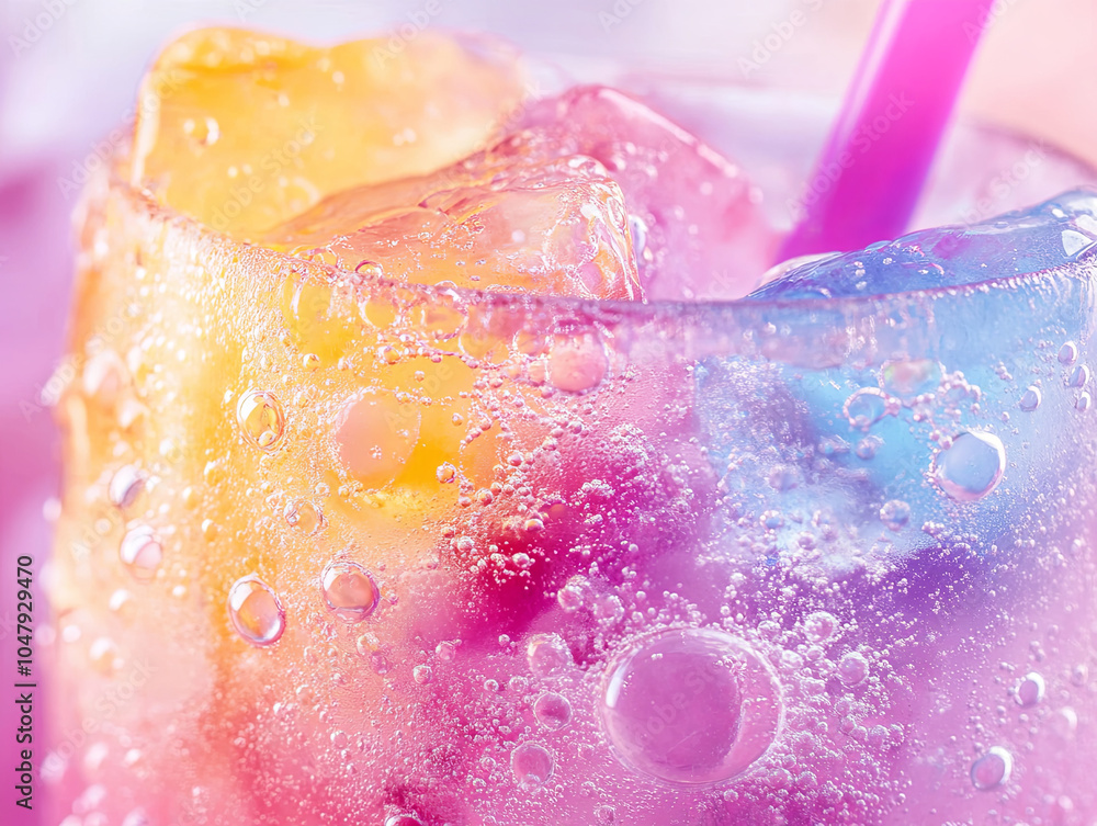 Refreshing and vibrant ice and cream soda with colorful layers and bubbles, showcasing delightful mix of flavors. Perfect for summer treat or celebration Refreshing and vibrant ice and cream soda with colorful layers and bubbles, showcasing delightful mix of flavors. Perfect for summer treat or celebration