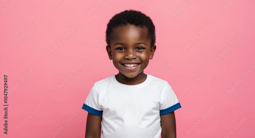 african kid boy pink background wearing plain white tshirt smiling happy portrait african kid boy pink background wearing plain white tshirt smiling happy portrait