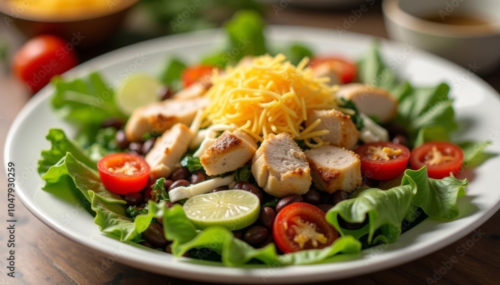 Fresh and vibrant salad with chicken and cheese Fresh and vibrant salad with chicken and cheese