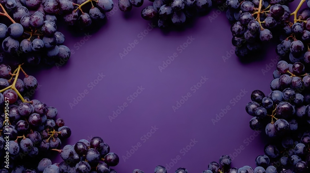 Fresh Grapes on Purple Background from Top View Fresh Grapes on Purple Background from Top View