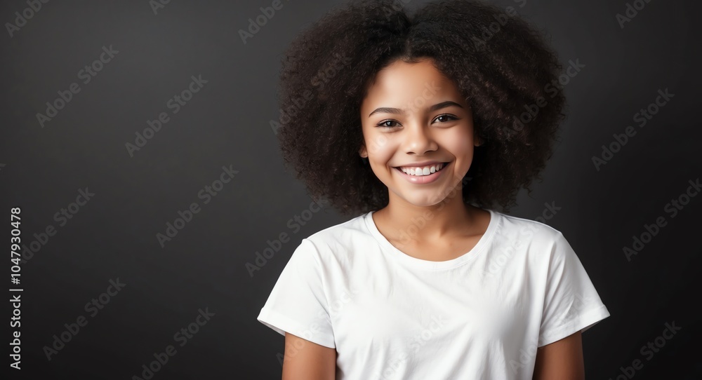 african teen girl black background wearing plain white tshirt smiling happy portrait african teen girl black background wearing plain white tshirt smiling happy portrait