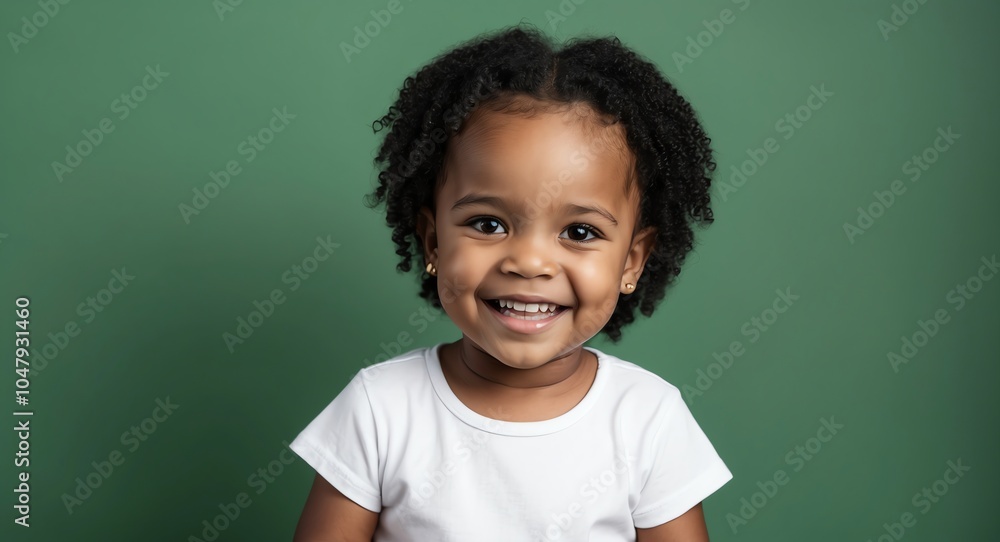 african toddler girl green background wearing plain white tshirt smiling happy portrait african toddler girl green background wearing plain white tshirt smiling happy portrait