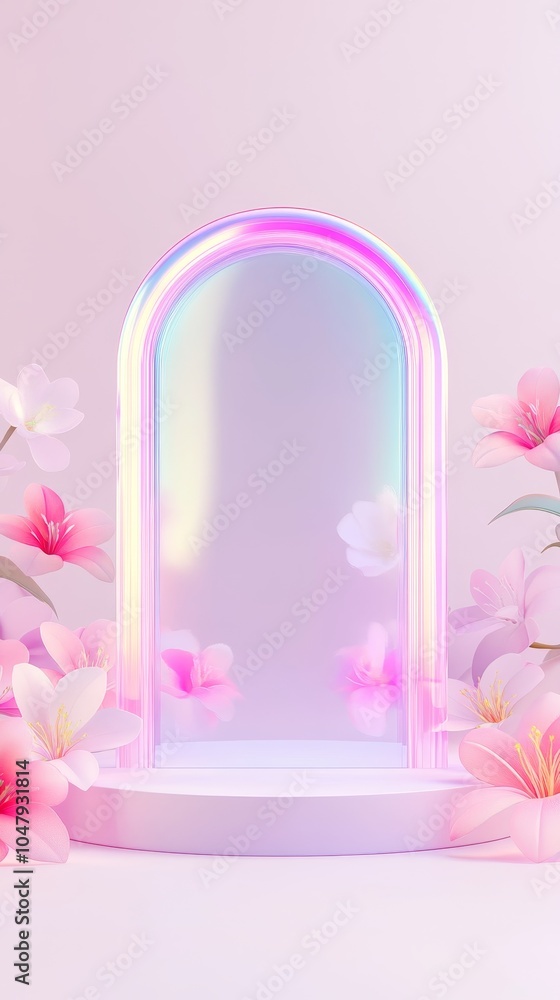 A dreamy ethereal portal surrounded by delicate blossoms inviting imagination and serenity into your space A dreamy ethereal portal surrounded by delicate blossoms inviting imagination and serenity into your space